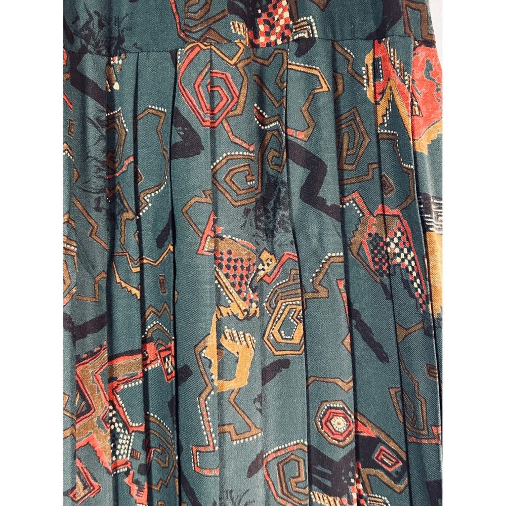 Campus Casuals of California Vintage Pleated Midi Skirt Teal Geometric Abstract - Picture 5 of 11